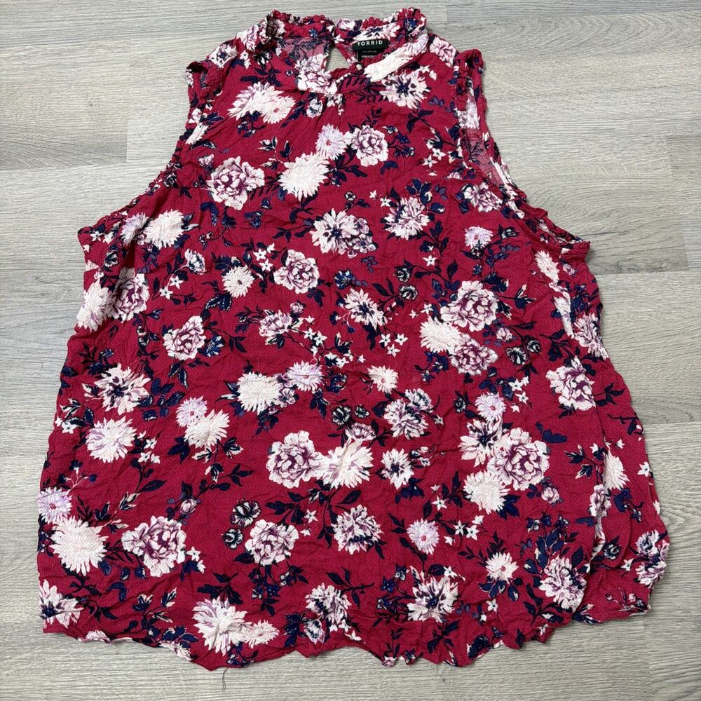 torrid Red Floral Sleeveless Ruffle Neck Blouse